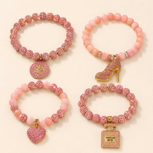 Pink Glam 4-Piece Charm Bracelet Set