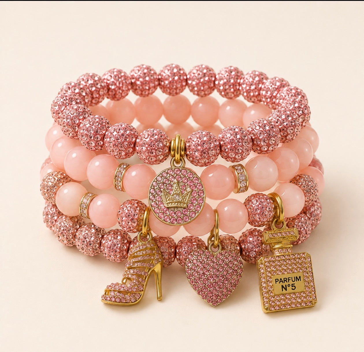 Pink Glam 4-Piece Charm Bracelet Set